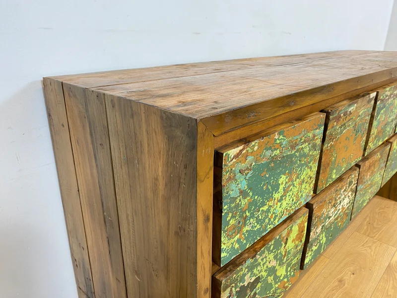 Boatwood by WMK # Einzigartiges Sideboard mit Schubladen, ein aus altem Bootsholz handgefertigtes Unikat aus massivem Teakholz