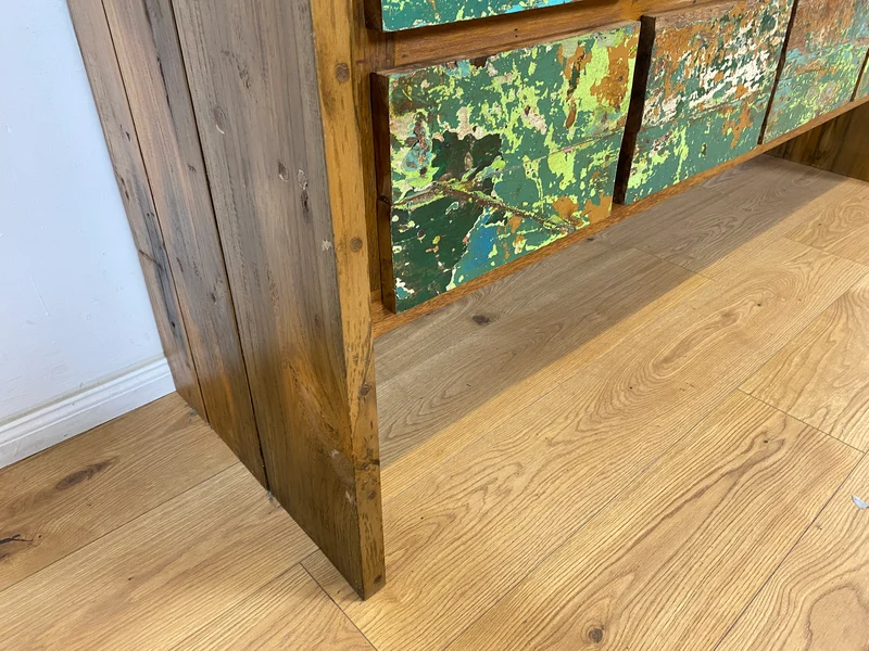 Boatwood by WMK # Einzigartiges Sideboard mit Schubladen, ein aus altem Bootsholz handgefertigtes Unikat aus massivem Teakholz