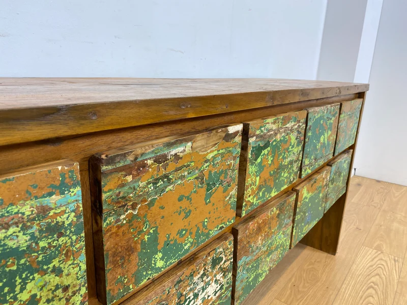 Boatwood by WMK # Einzigartiges Sideboard mit Schubladen, ein aus altem Bootsholz handgefertigtes Unikat aus massivem Teakholz
