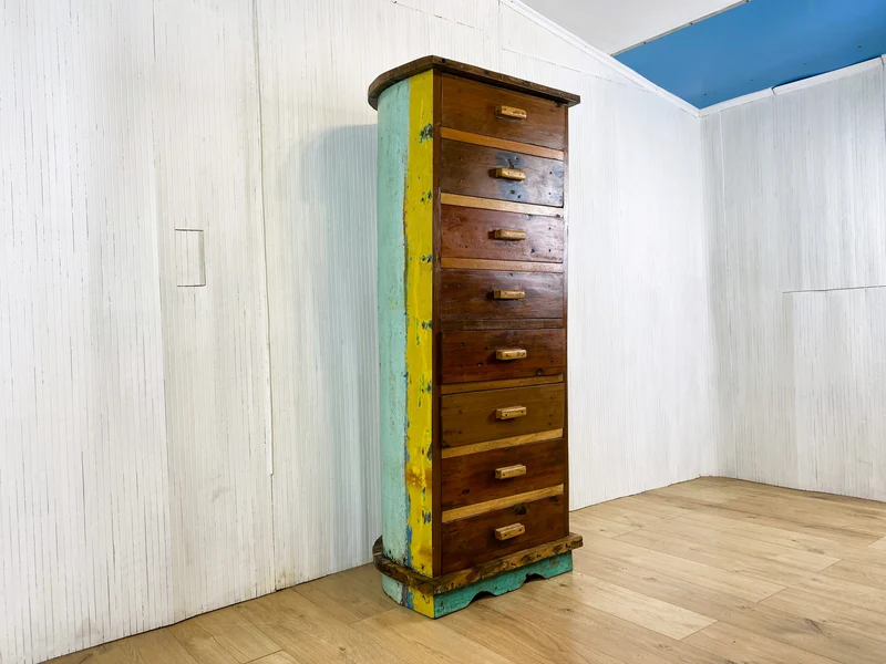 Boatwood by WMK # Besonderes Highboard aus altem Einbaum Boot mit 8 Schubladen , ein handgefertigtes Unikat aus massivem Teakholz