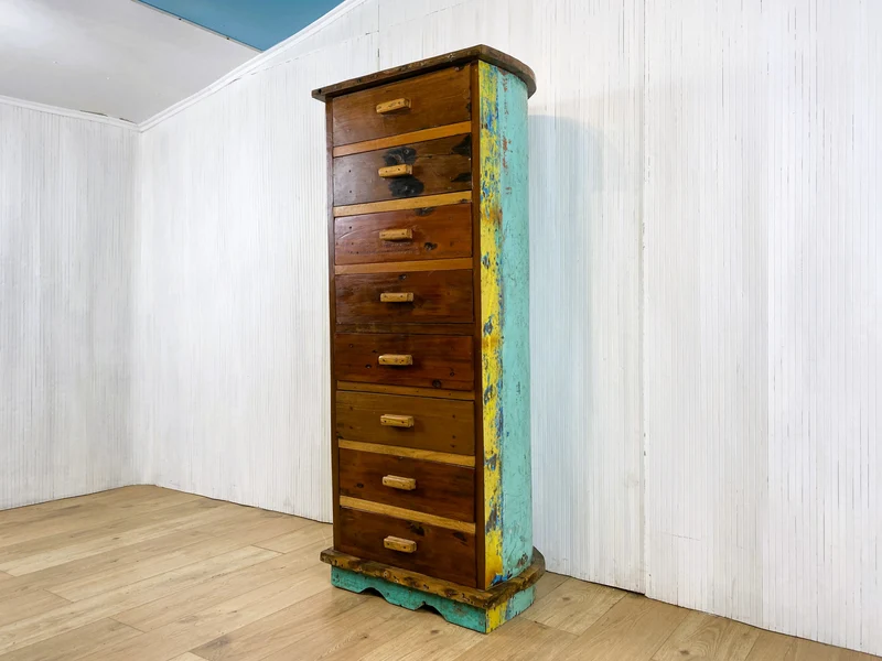 Boatwood by WMK # Besonderes Highboard aus altem Einbaum Boot mit 8 Schubladen , ein handgefertigtes Unikat aus massivem Teakholz