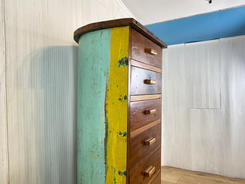 Boatwood by WMK # Besonderes Highboard aus altem Einbaum Boot mit 8 Schubladen , ein handgefertigtes Unikat aus massivem Teakholz