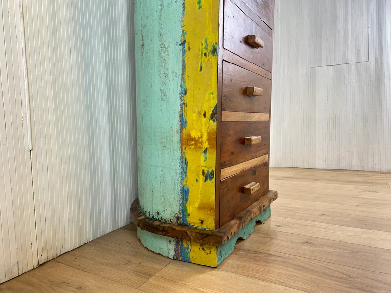 Boatwood by WMK # Besonderes Highboard aus altem Einbaum Boot mit 8 Schubladen , ein handgefertigtes Unikat aus massivem Teakholz