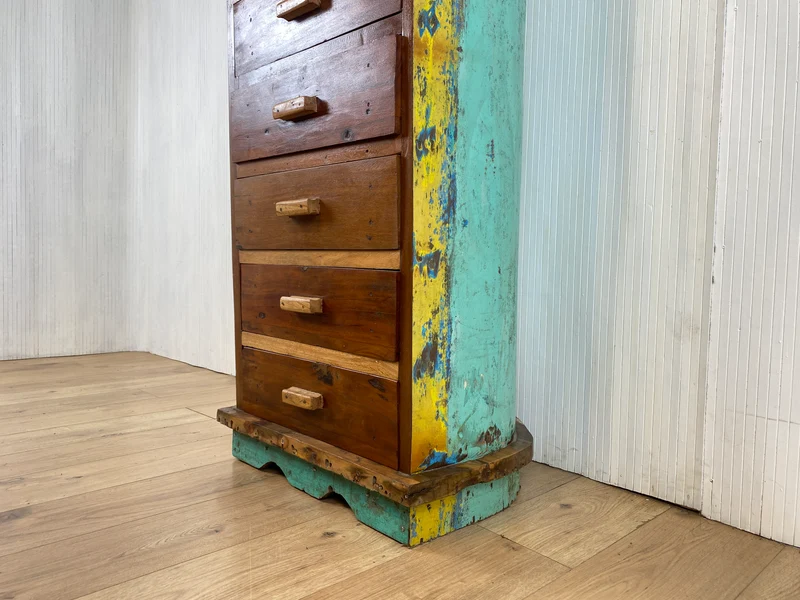 Boatwood by WMK # Besonderes Highboard aus altem Einbaum Boot mit 8 Schubladen , ein handgefertigtes Unikat aus massivem Teakholz