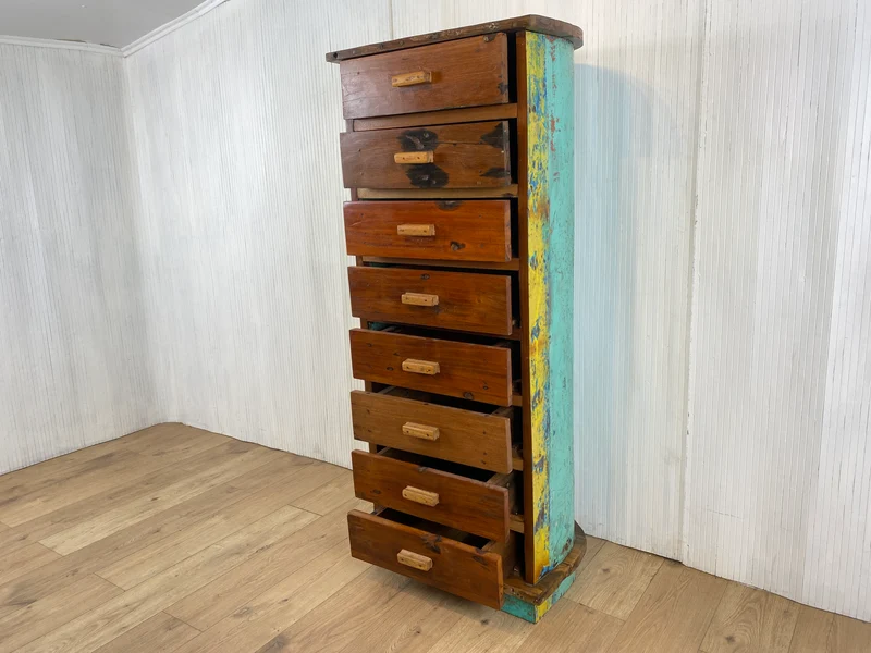 Boatwood by WMK # Besonderes Highboard aus altem Einbaum Boot mit 8 Schubladen , ein handgefertigtes Unikat aus massivem Teakholz