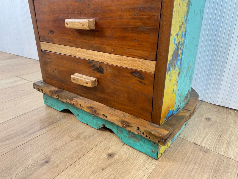 Boatwood by WMK # Besonderes Highboard aus altem Einbaum Boot mit 8 Schubladen , ein handgefertigtes Unikat aus massivem Teakholz
