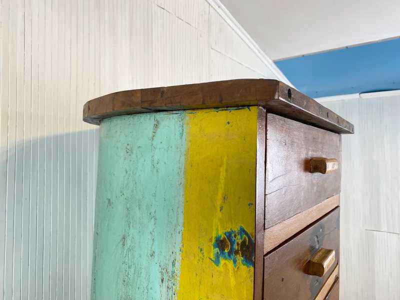 Boatwood by WMK # Besonderes Highboard aus altem Einbaum Boot mit 8 Schubladen , ein handgefertigtes Unikat aus massivem Teakholz