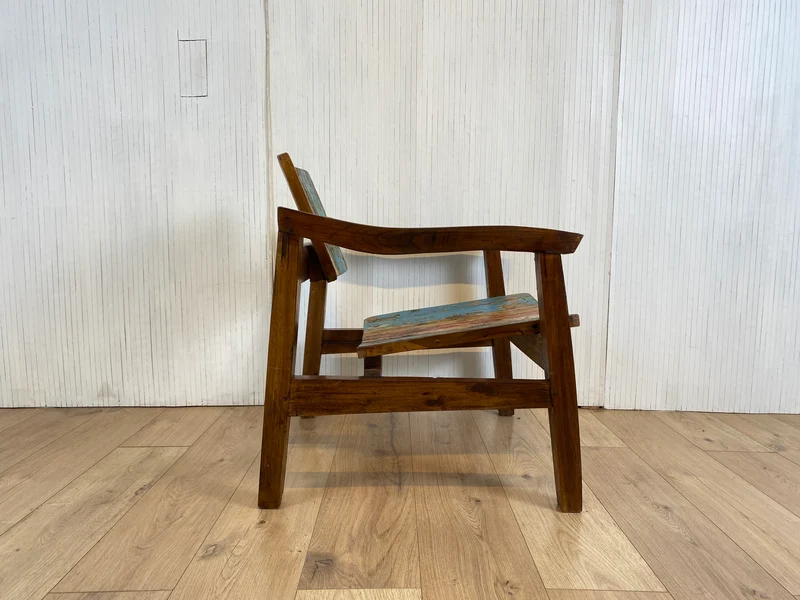 Boatwood by WMK # Schöner Armlehnensessel in schönem Blau aus altem Bootsholz, ein handgefertigtes Unikat aus massivem Teakholz
