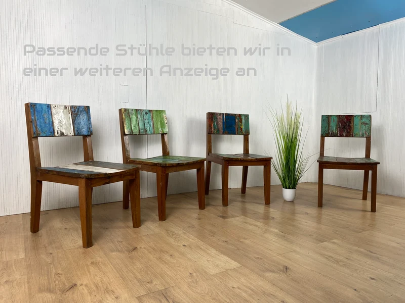 Boatwood by WMK # Formschöner und sehr robuster runder Esstisch aus altem Bootsholz, ein handgefertigtes Unikat aus massivem Teakholz