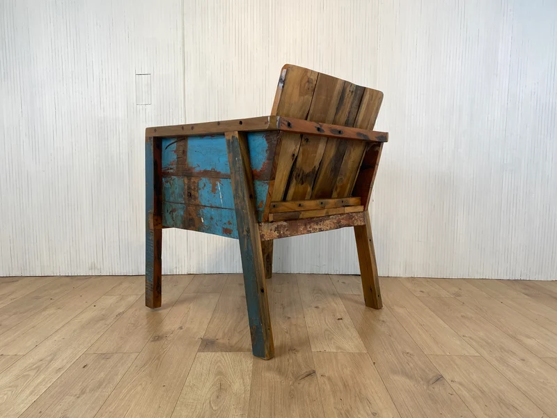 Boatwood by WMK I Sehr großer & robuster Relaxsessel aus altem Bootsholz, ein handgefertigtes Unikat aus massivem Teakholz