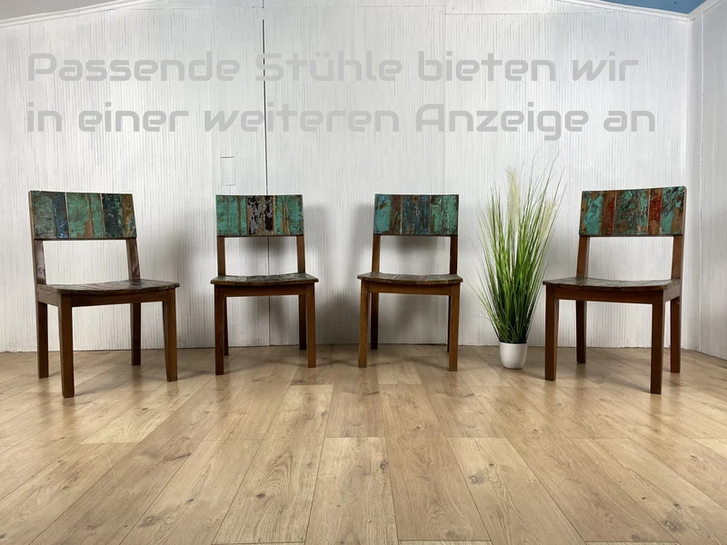 Boatwood by WMK # Einzigartiger Esstisch mit Tischplatte aus altem Bootsholz und neuen Hairpin Füßen, ein Unikat aus massivem Teakholz und Metall
