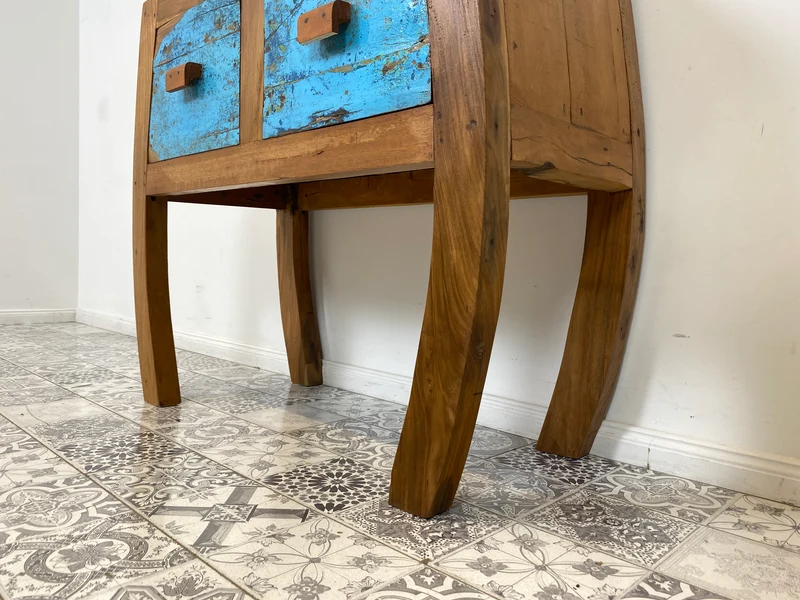 Boatwood by WMK # Formschöne Kommode mit zwei Schubladen , ein aus altem Bootsholz handgefertigtes Unikat aus massivem Teakholz