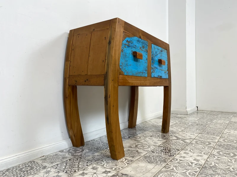 Boatwood by WMK # Formschöne Kommode mit zwei Schubladen , ein aus altem Bootsholz handgefertigtes Unikat aus massivem Teakholz
