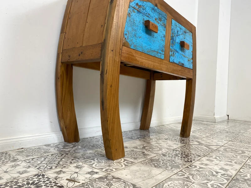 Boatwood by WMK # Formschöne Kommode mit zwei Schubladen , ein aus altem Bootsholz handgefertigtes Unikat aus massivem Teakholz