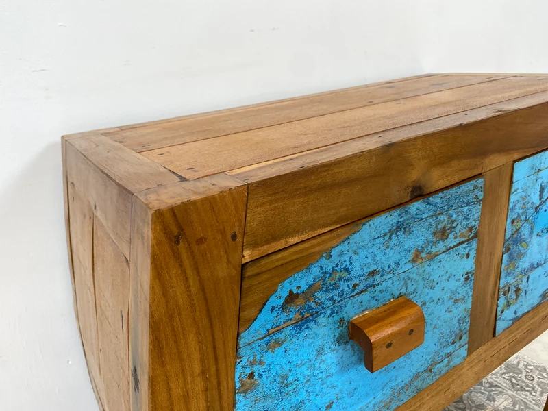 Boatwood by WMK # Formschöne Kommode mit zwei Schubladen , ein aus altem Bootsholz handgefertigtes Unikat aus massivem Teakholz