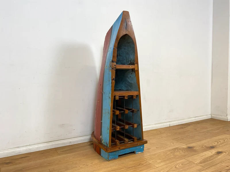 Boatwood by WMK # Außergewöhnliches Regal gebaut aus echtem Fischerboot, ein handgefertigtes Unikat aus massivem Teakholz
