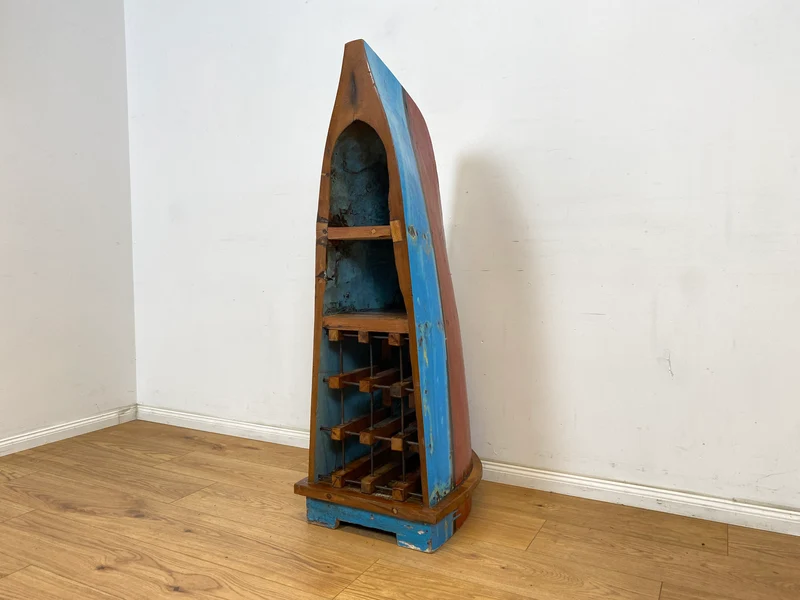 Boatwood by WMK # Außergewöhnliches Regal gebaut aus echtem Fischerboot, ein handgefertigtes Unikat aus massivem Teakholz