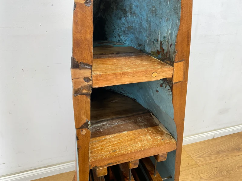 Boatwood by WMK # Außergewöhnliches Regal gebaut aus echtem Fischerboot, ein handgefertigtes Unikat aus massivem Teakholz