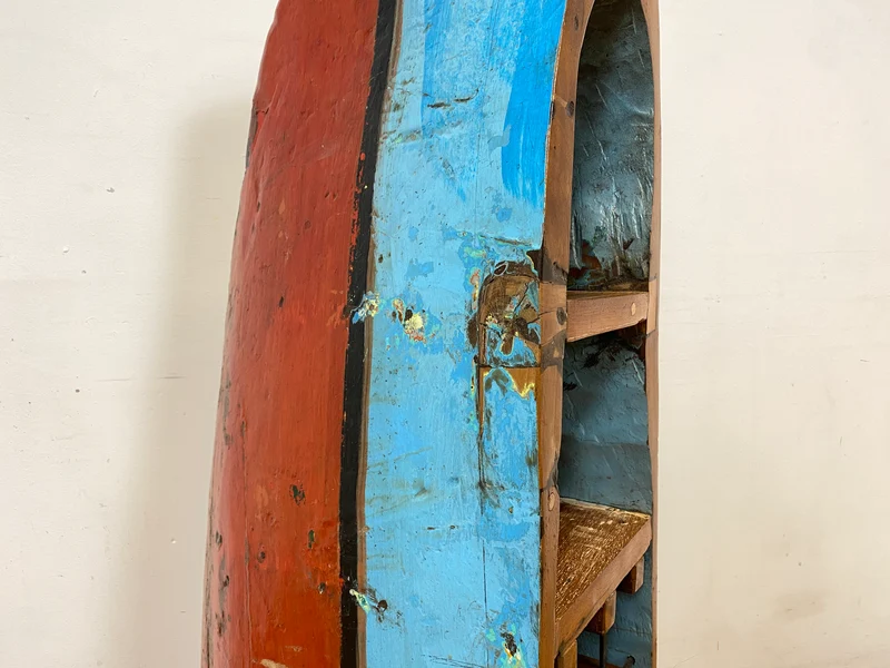Boatwood by WMK # Außergewöhnliches Regal gebaut aus echtem Fischerboot, ein handgefertigtes Unikat aus massivem Teakholz