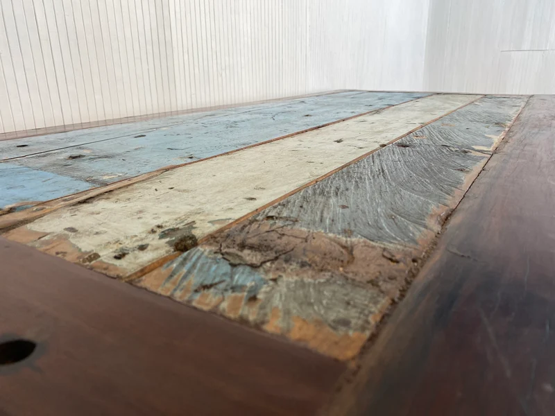 Boatwood by WMK # Sehr schöner & robuster Schreibtisch aus altem Bootsholz, ein handgefertigtes Unikat aus massivem Teakholz
