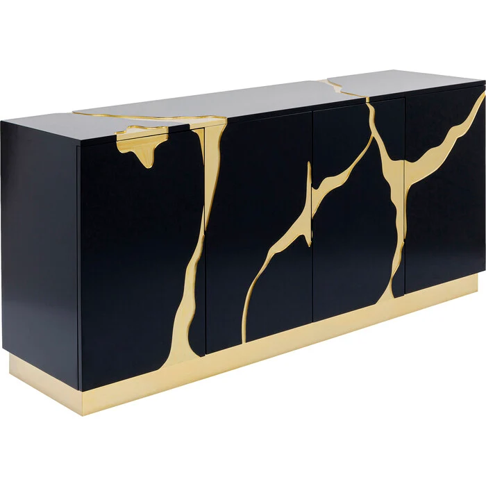 Sideboard schwarz-Gold, Anrichte Gold-schwarz, Breite 165 cm