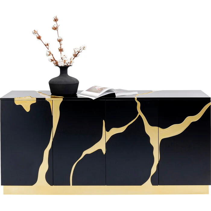Sideboard schwarz-Gold, Anrichte Gold-schwarz, Breite 165 cm