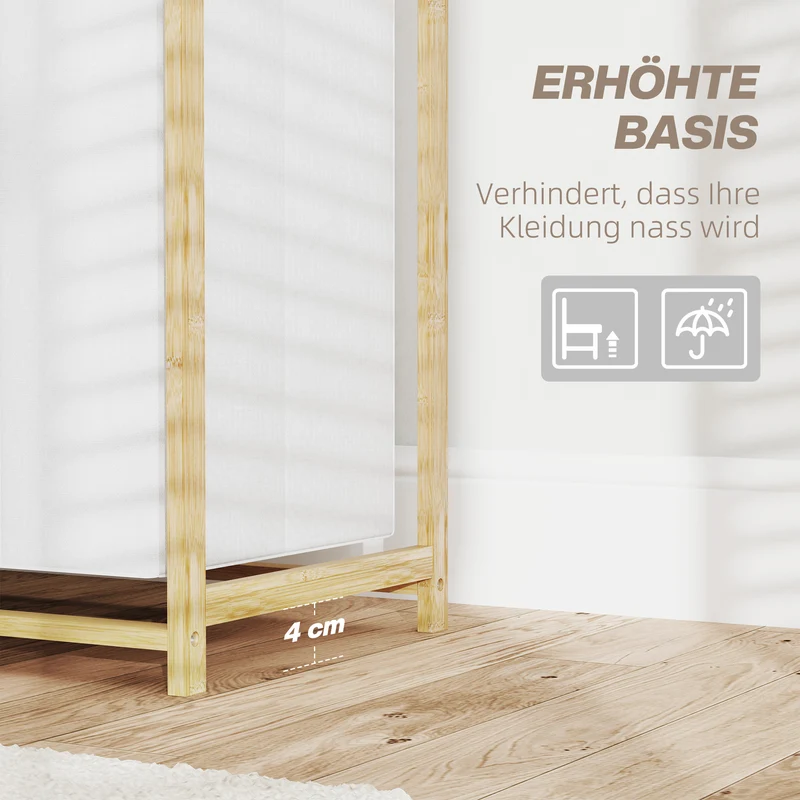 HOMCOM - Wäschekorb, Wäschekorb mit Ablage, Wäschesammler, 83L - 4 Fächer, Wäschebox, Badezimmer Regal, mit offene Ablagen, Bambus, Weiß