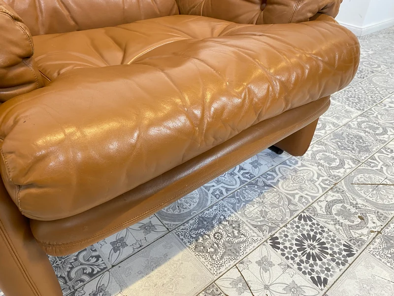 WMK 1/2 Hochwertiger & gut erhaltener italienischer Designersessel Coronado Tobia Scarpa von C&B Italia mit Echtleder Bezug