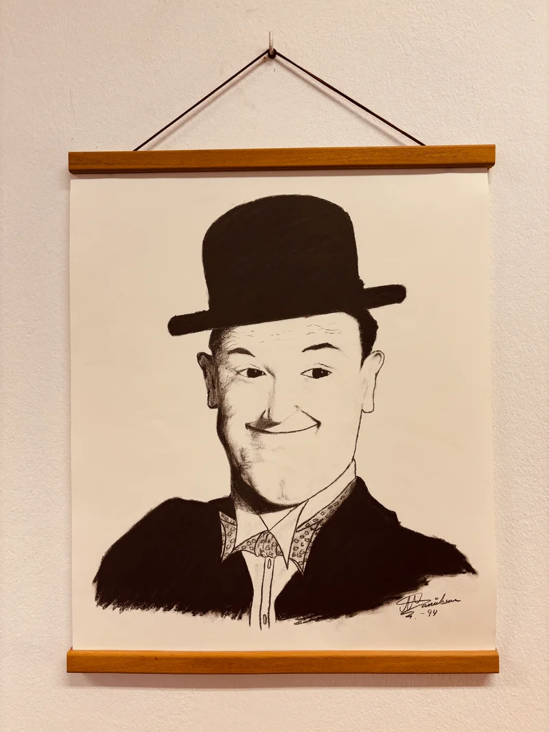 WMK 1/56 Die Kultfiguren Stan & Ollie, bekannt auch als Dick und Doof , als Vintage Druck auf Hartpapier, mit & ohne neuem Teakholz Rahmen