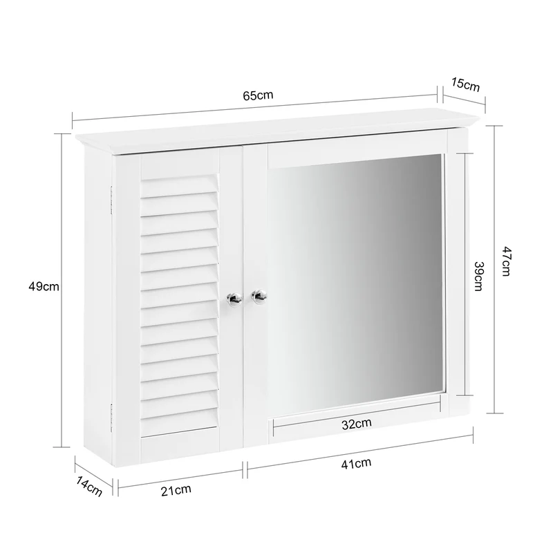 SoBuy | Spiegelschrank | Hängeschrank mit Spiegeltür | Badschrank Weiß | BZR55-W