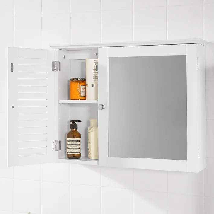 SoBuy | Spiegelschrank | Hängeschrank mit Spiegeltür | Badschrank Weiß | BZR55-W