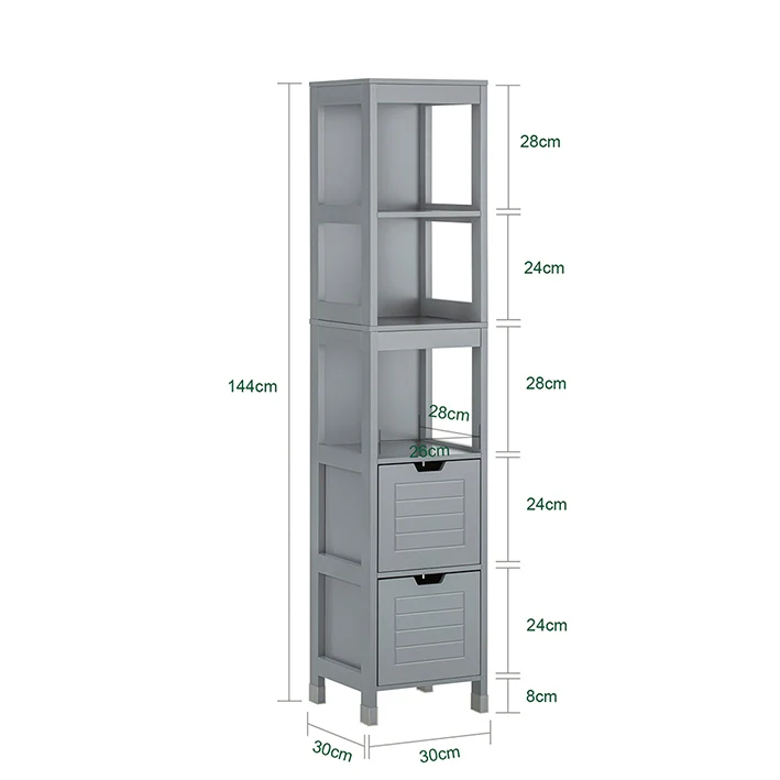 SoBuy Badezimmer Hochschrank 145cm Stahlgrau mit 2 Körben - Badschrank 30x30cm FRG126-SG