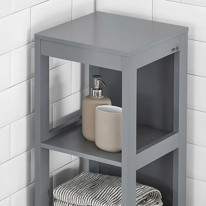 SoBuy Badezimmer Hochschrank 145cm Stahlgrau mit 2 Körben - Badschrank 30x30cm FRG126-SG