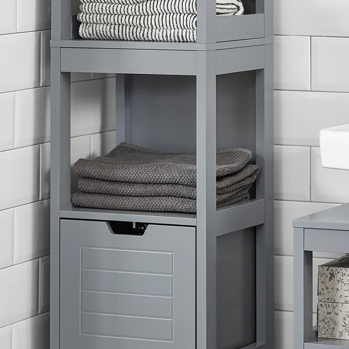 SoBuy Badezimmer Hochschrank 145cm Stahlgrau mit 2 Körben - Badschrank 30x30cm FRG126-SG