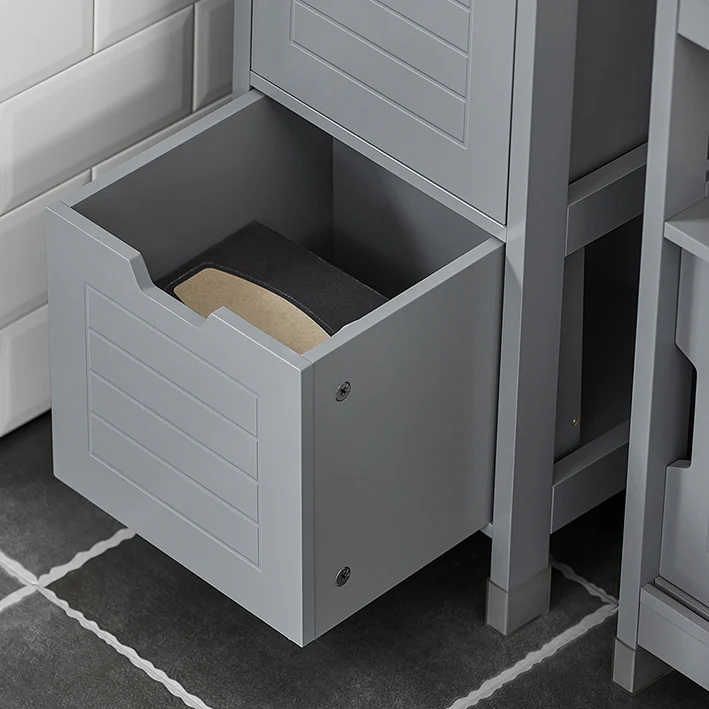 SoBuy Badezimmer Hochschrank 145cm Stahlgrau mit 2 Körben - Badschrank 30x30cm FRG126-SG
