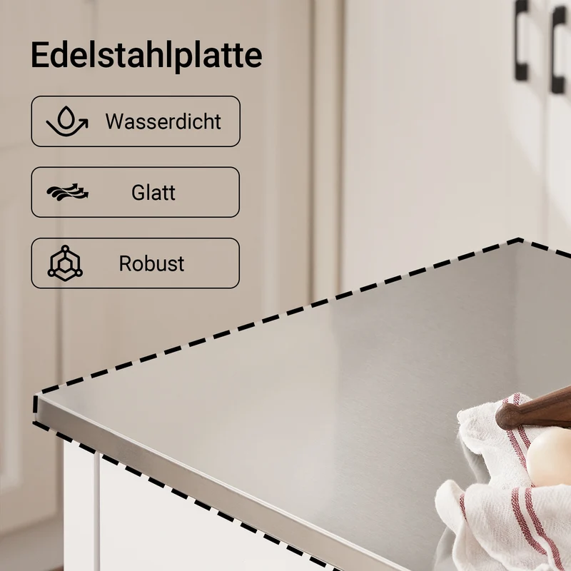 SoBuy | Küchenwagen mit Edelstahlplatte | Sideboard | Servierwagen Weiß | 81x90x45cm | FKW47-II-W