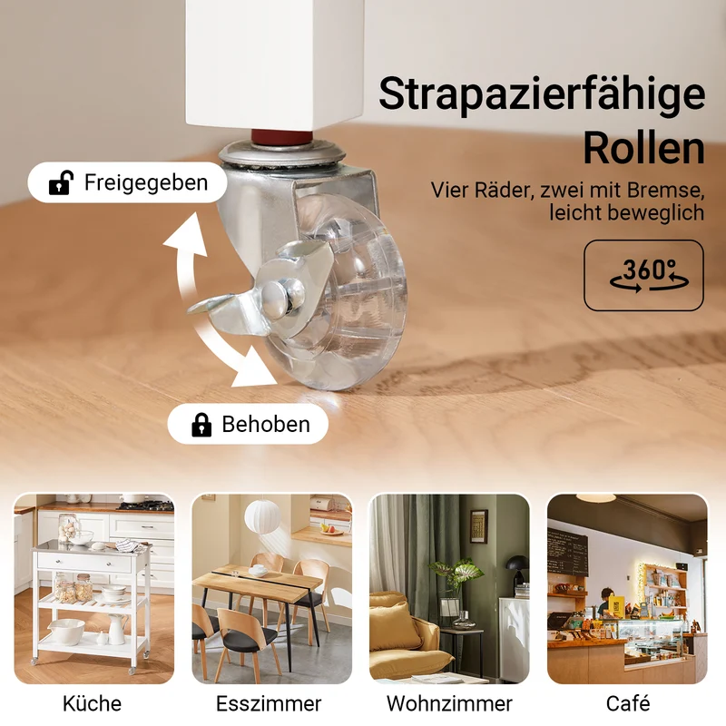 SoBuy | Küchenwagen mit Edelstahlplatte | Sideboard | Servierwagen Weiß | 81x90x45cm | FKW47-II-W
