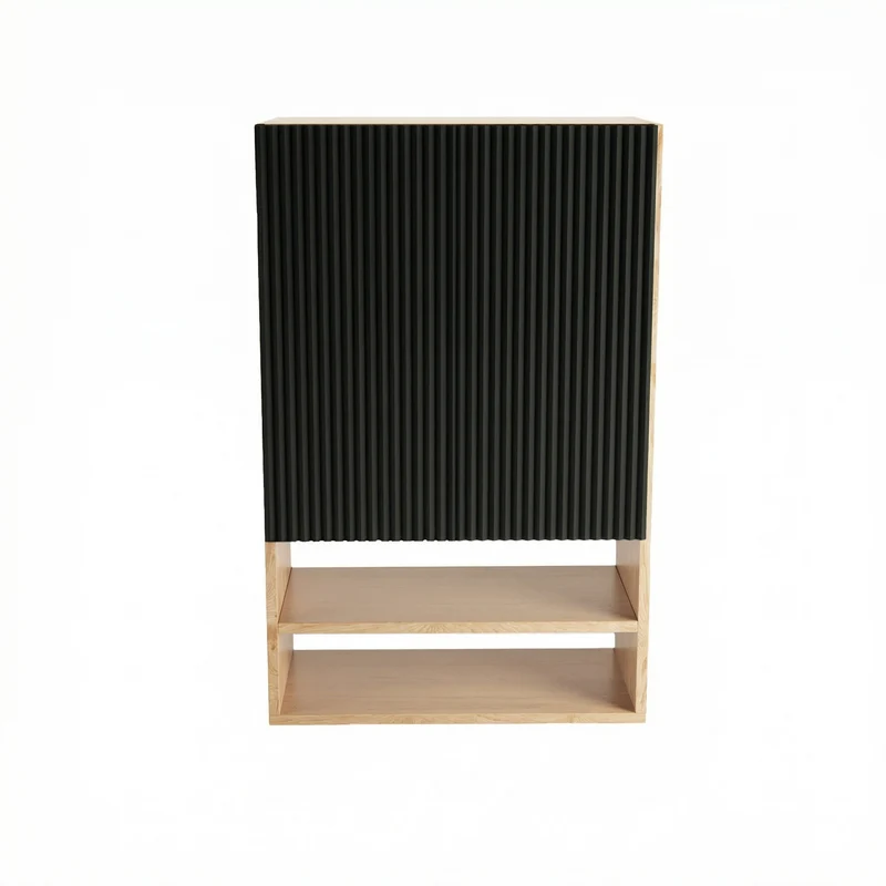 Badezimmer Hängeschrank 60 cm mit geriffelte Front Willy für Geberit - Schwarz/Walnuss