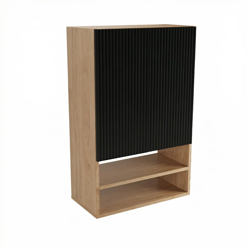 Badezimmer Hängeschrank 60 cm mit geriffelte Front Willy für Geberit - Schwarz/Walnuss