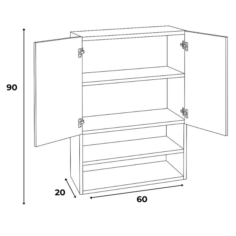 Badezimmer Hängeschrank 60 cm mit geriffelte Front Willy für Geberit - Schwarz/Walnuss