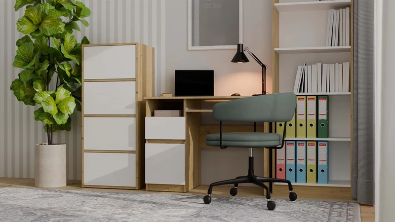 KOMMODE ALMA 4 TÜREN 4 REGALE WEISS / KORPUS EICHE ARTISAN
