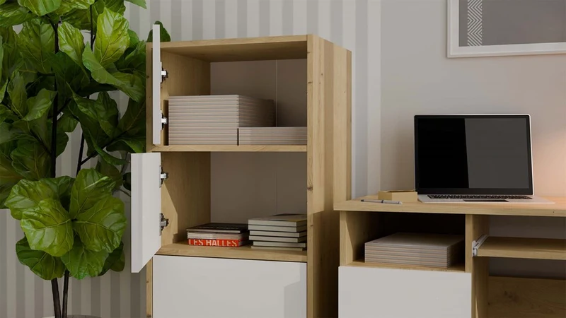 KOMMODE ALMA 4 TÜREN 4 REGALE WEISS / KORPUS EICHE ARTISAN