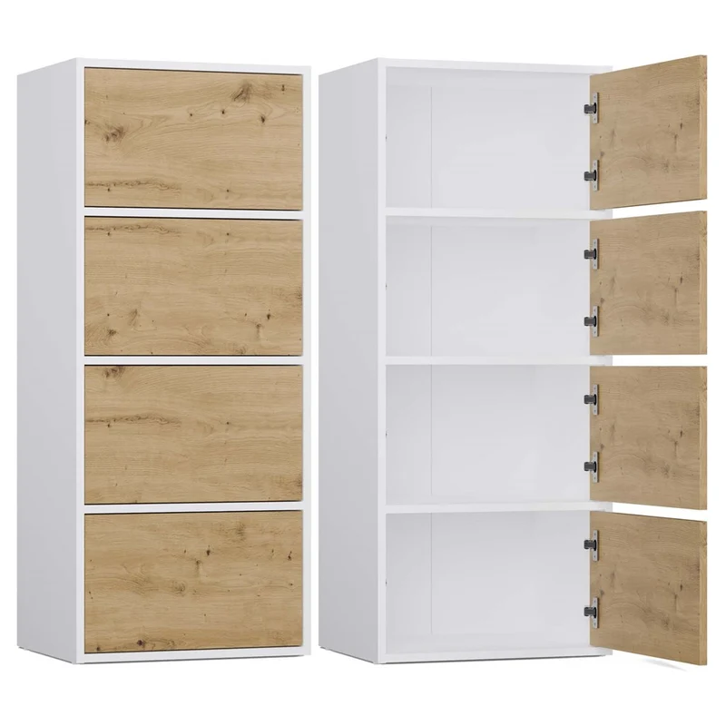 KOMMODE ALMA 4 TÜREN 4 REGALE WEISS / EICHE ARTISAN