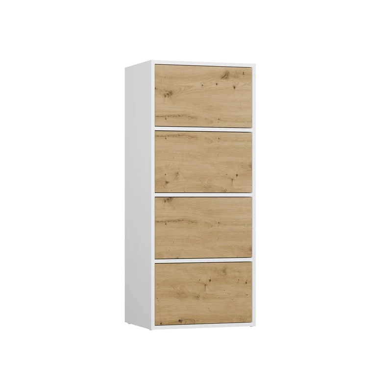 KOMMODE ALMA 4 TÜREN 4 REGALE WEISS / EICHE ARTISAN