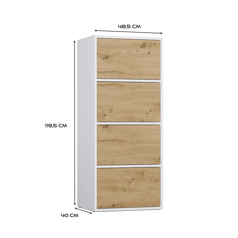 KOMMODE ALMA 4 TÜREN 4 REGALE WEISS / EICHE ARTISAN