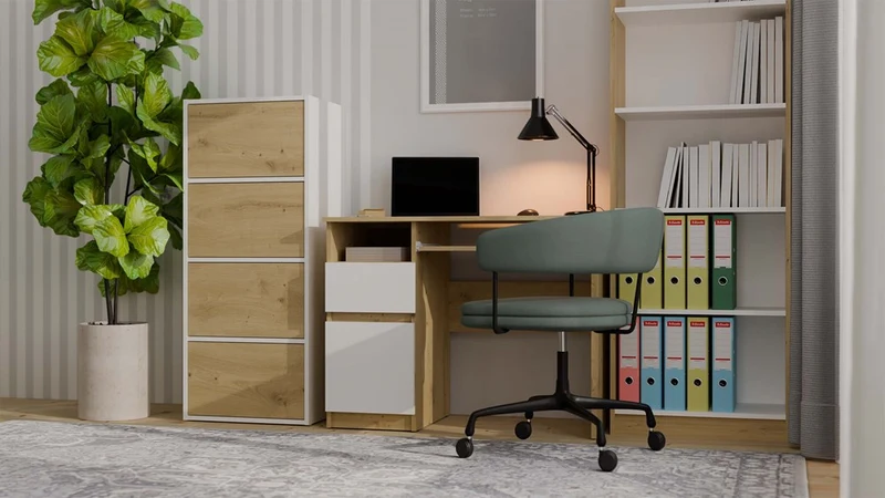 KOMMODE ALMA 4 TÜREN 4 REGALE WEISS / EICHE ARTISAN