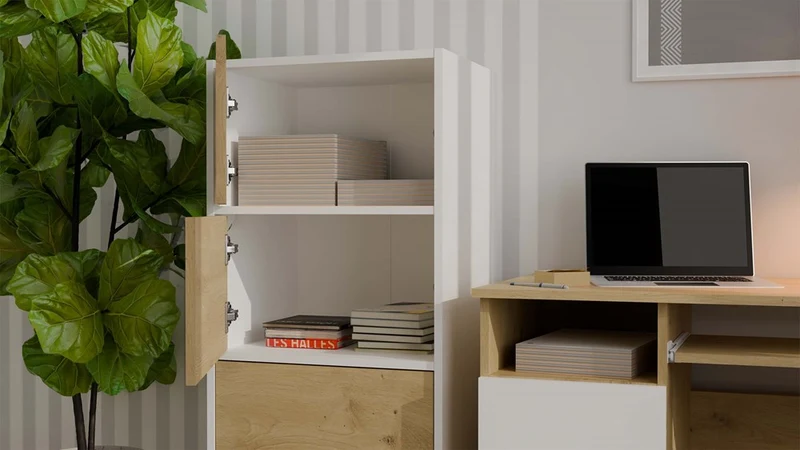 KOMMODE ALMA 4 TÜREN 4 REGALE WEISS / EICHE ARTISAN