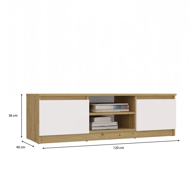 TV-MÖBEL 120 CM ARTISAN WEISS MALWA TV-TISCH FÜR DAS WOHNZIMMER