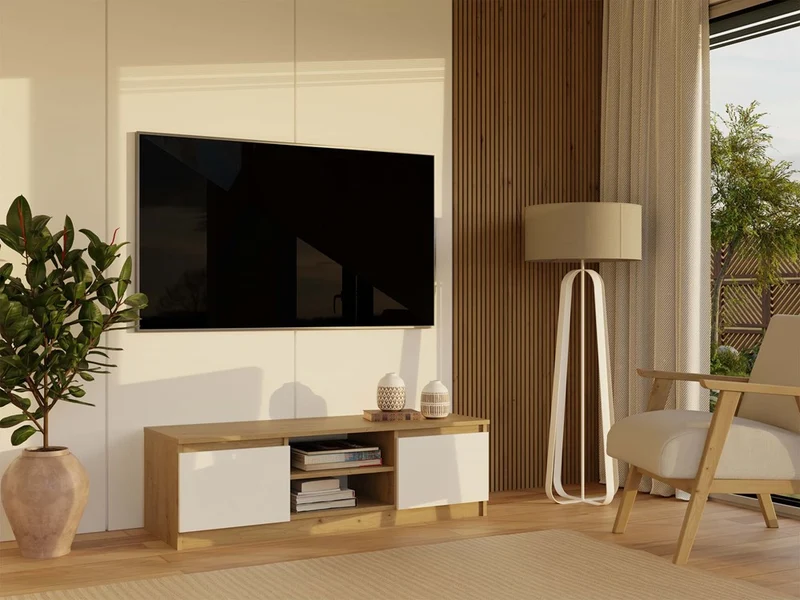 TV-MÖBEL 120 CM ARTISAN WEISS MALWA TV-TISCH FÜR DAS WOHNZIMMER