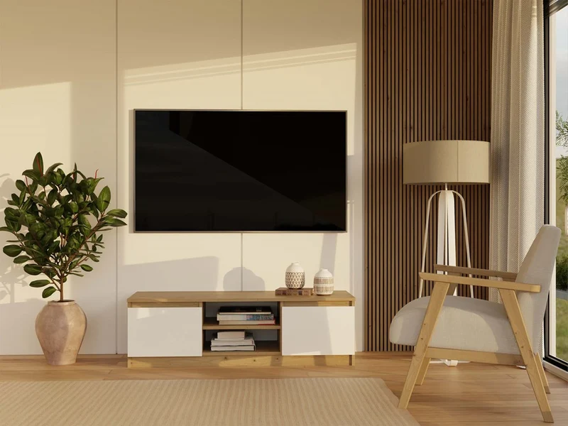 TV-MÖBEL 120 CM ARTISAN WEISS MALWA TV-TISCH FÜR DAS WOHNZIMMER